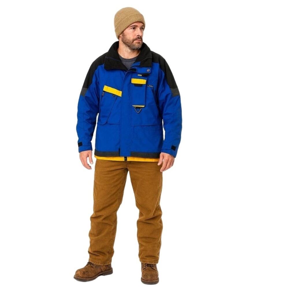 MOBIUS Blue Black Yellow Hooded Zipper Closure Multiple‎ Pockets Winter Coat